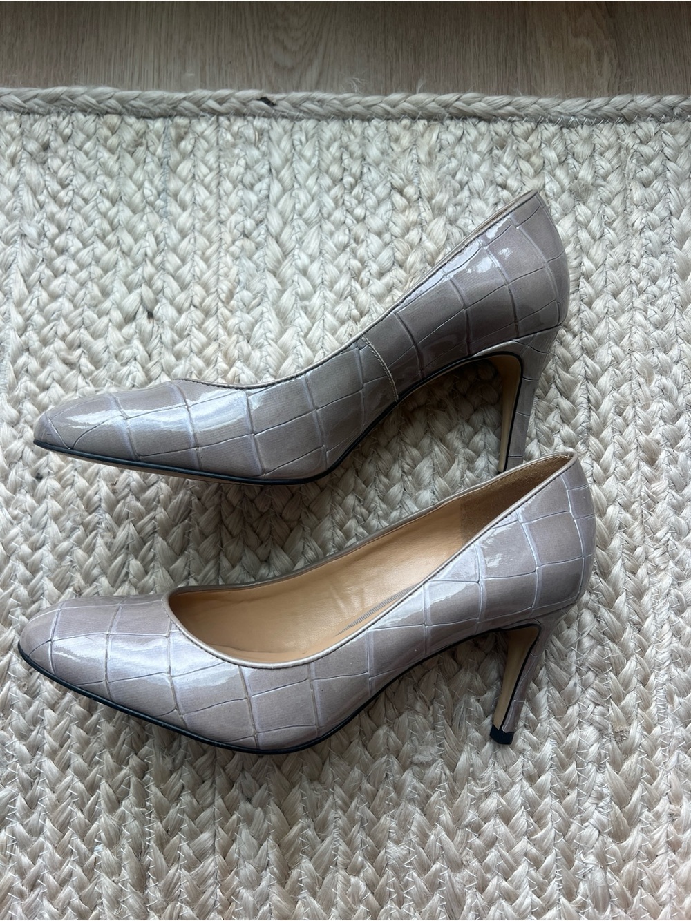 Talbots Croc-Embossed Pointed Toe Pumps in Light Taupe